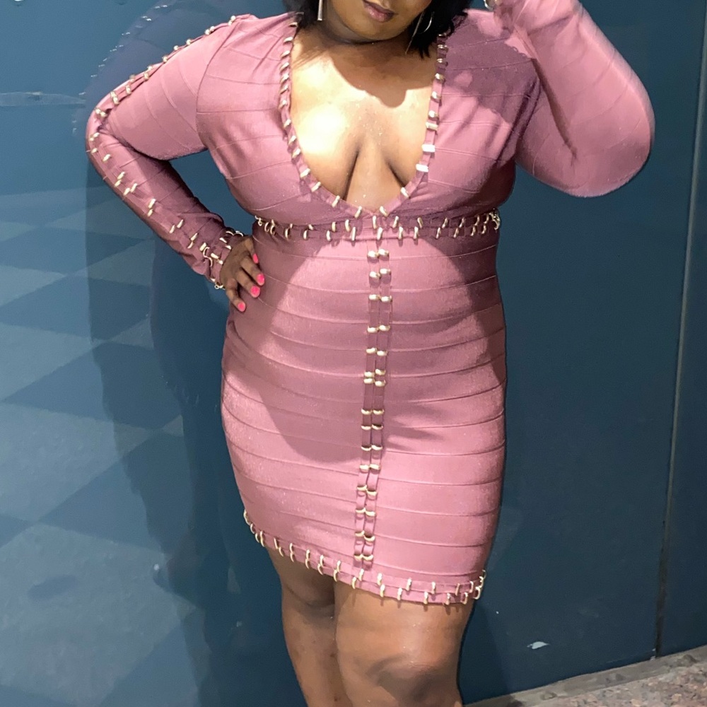 Fashion Nova Pink Long‎ Sleeve Bandage Dress